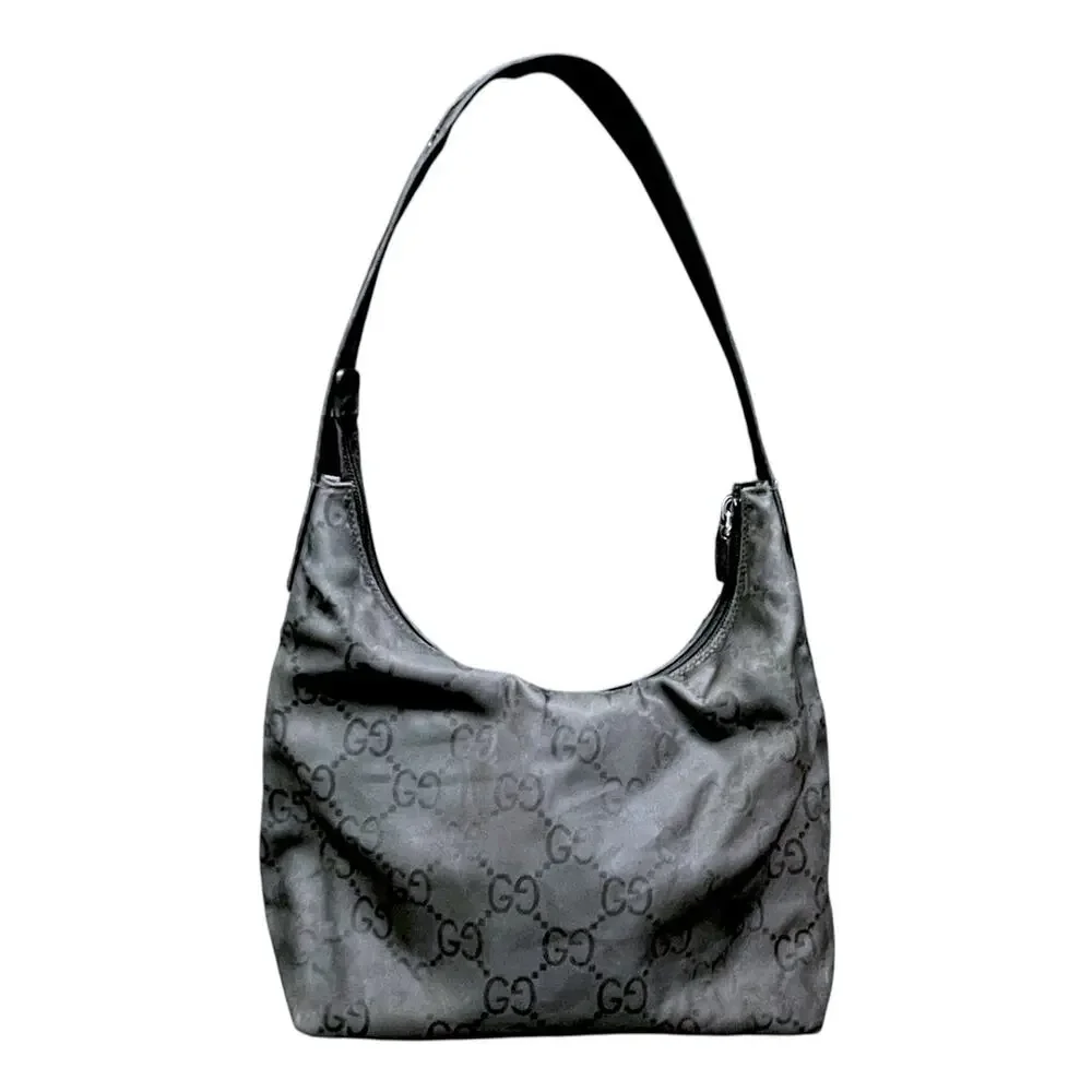 Gucci Black GG Logo Front Pocket Nylon Hobo Shoulder Bag Vintage Luxury Purse